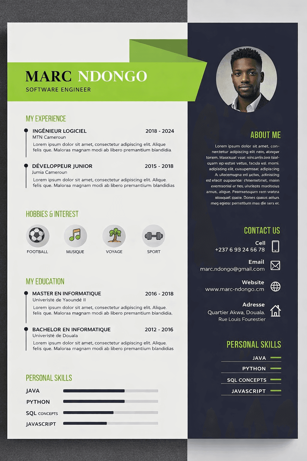 Modèle CV professionnel Taf4All #1 — Emploi Afrique